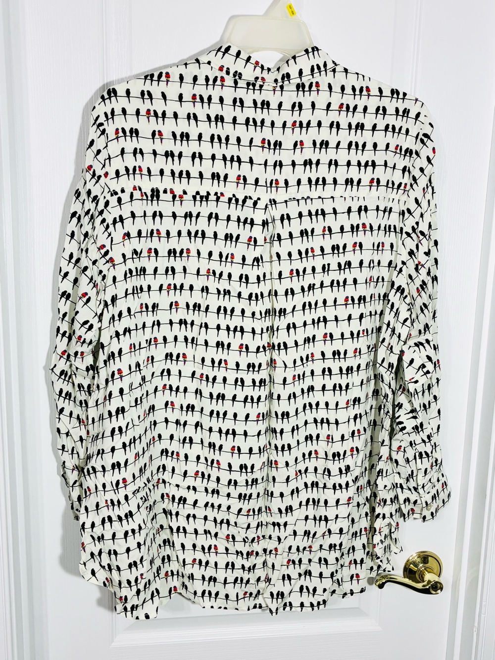 Jane And Delancey Bird on Wire Print Roll Tab Button Front Blouse Ivory Size 2X - Picture 2 of 10